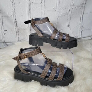 G by‎ GUESS Womens 8.5 Platform 90s 2000s Brown Lug Chunky Sandal Retro Preppy